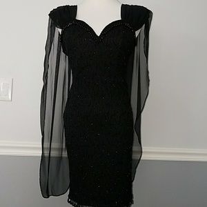 Gorgeous Black Glitter Dress Beaded Trim sz 3/4